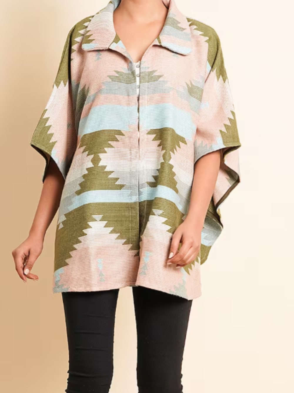 NWT Peach & Olive Jacquard Jacket Poncho